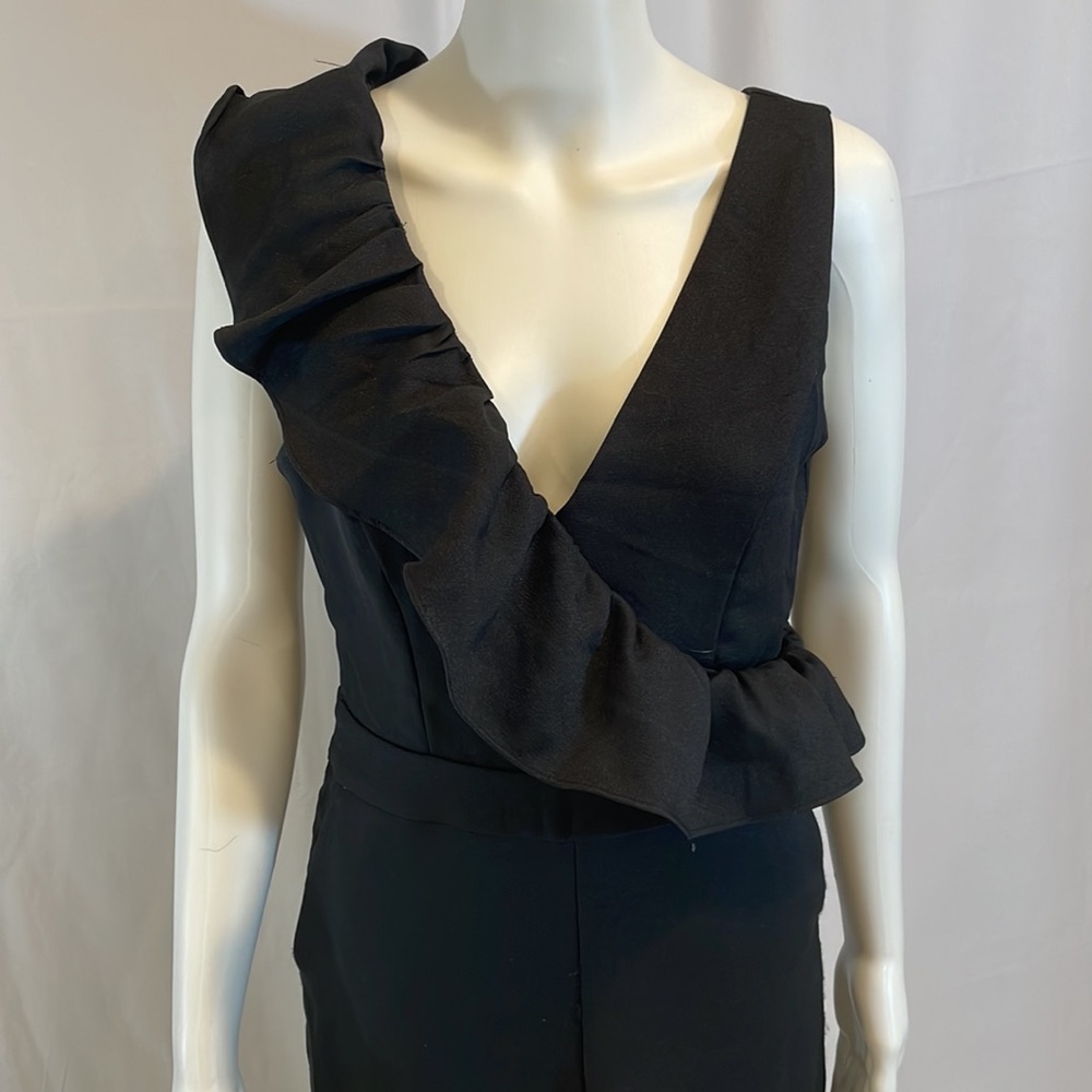 DO+BE Ruffled Deep V Black Jumpsuit - Picture 3 of 6